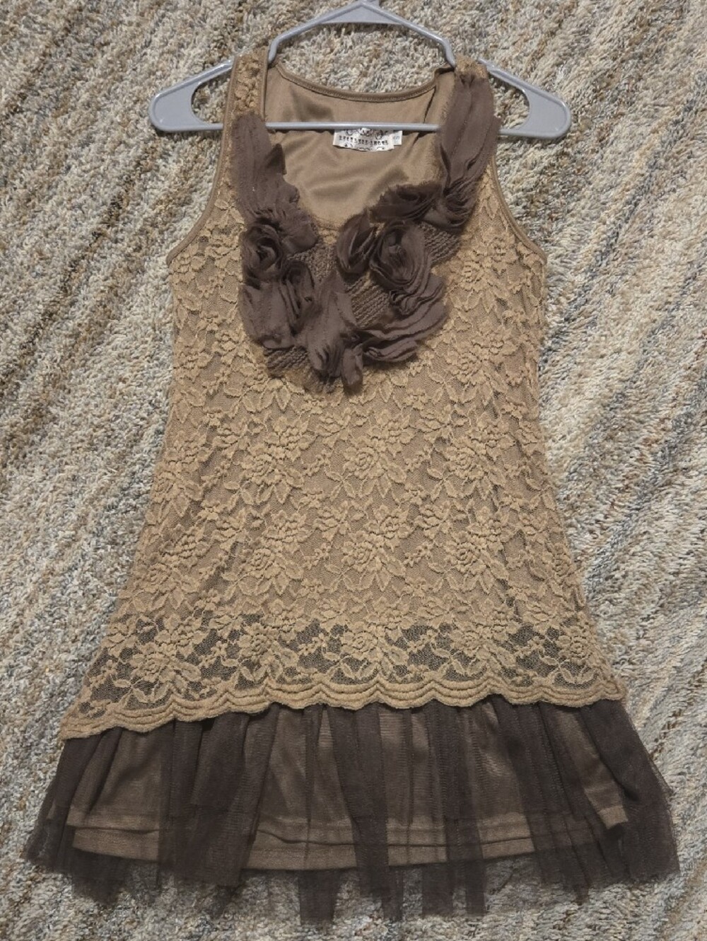 Recklace Angel Lace Floral Party Dress with Rosette Neckline
